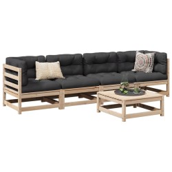 vidaXL Juego de sofás de jardín 5 pzas con cojines madera maciza pino