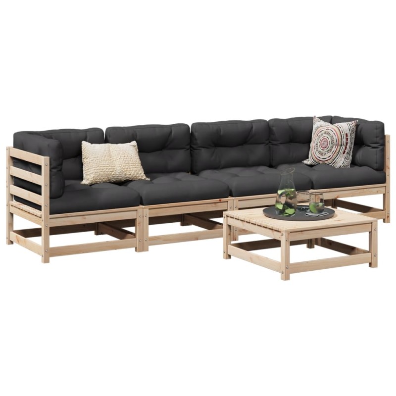 vidaXL Juego de sofás de jardín 5 pzas con cojines madera maciza pino vidaXL Juego de sofás de jardín 5 pzas con cojines madera maciza pino