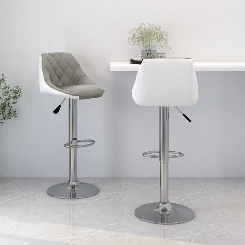 vidaXL Taburetes de cocina 2 unidades cuero sintético gris y blanco vidaXL Taburetes de cocina 2 unidades cuero sintético gris y blanco