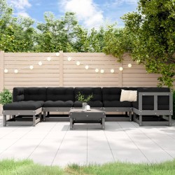 vidaXL Juego de muebles de jardín 8 pzas y cojines madera maciza gris