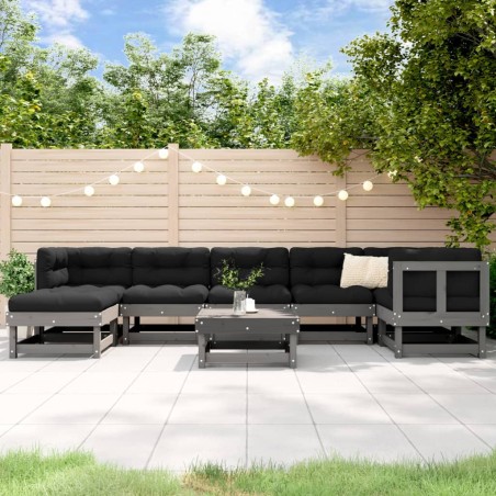 vidaXL Juego de muebles de jardín 8 pzas y cojines madera maciza gris