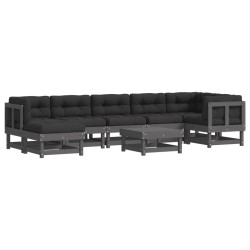 vidaXL Juego de muebles de jardín 8 pzas y cojines madera maciza gris