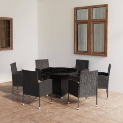 vidaXL Juego de comedor para jardín 7 piezas ratán sintético negro