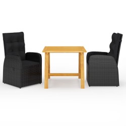 vidaXL Juego de comedor para jardín 3 piezas negro