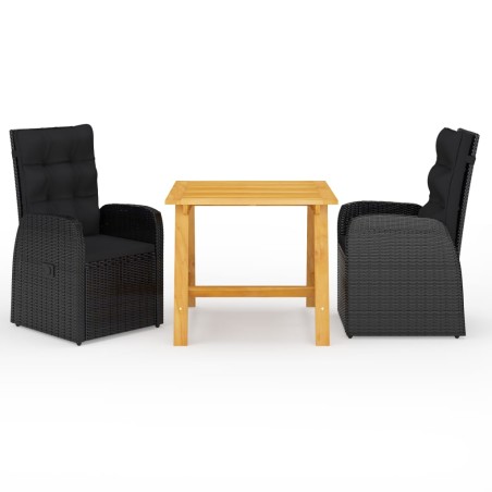 vidaXL Juego de comedor para jardín 3 piezas negro