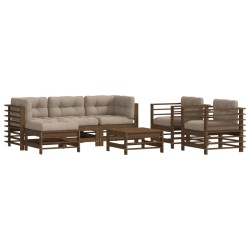 vidaXL Juego muebles jardín 7 pzas y cojines madera maciza marrón miel