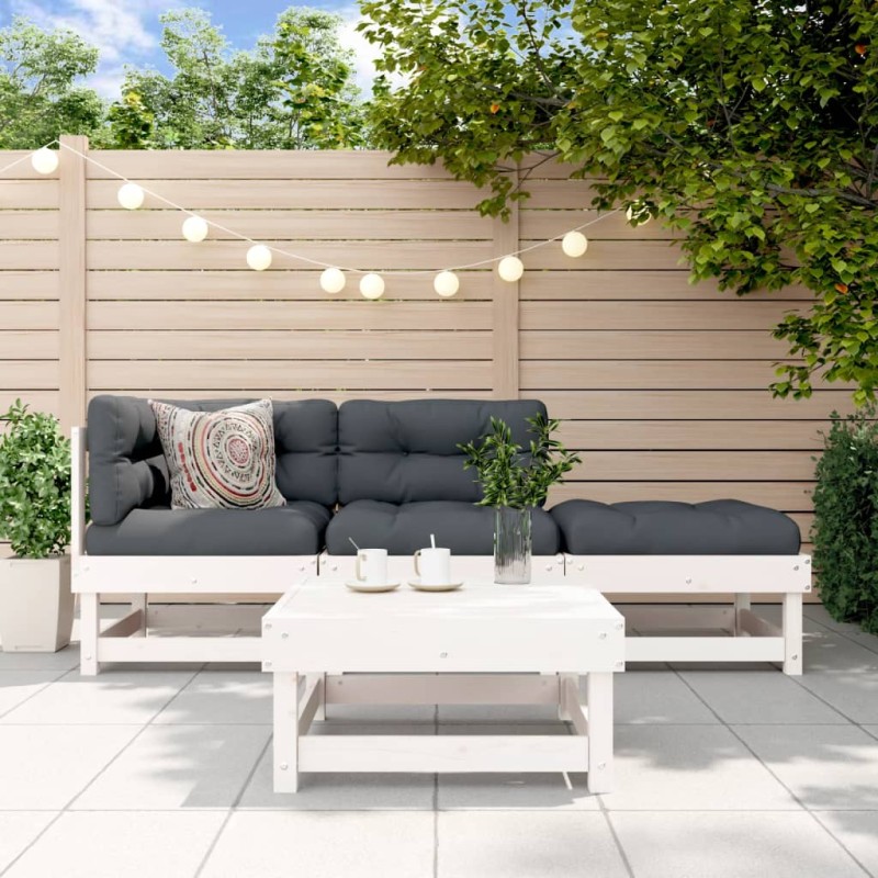 vidaXL Juego de muebles jardín 4 piezas y cojines madera maciza blanco