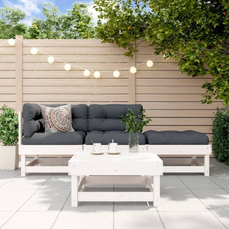 vidaXL Juego de muebles jardín 4 piezas y cojines madera maciza blanco