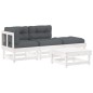 vidaXL Juego de muebles jardín 4 piezas y cojines madera maciza blanco