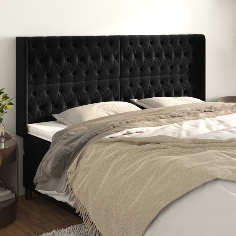 vidaXL Cabecero con orejas de terciopelo negro 183x16x118/128 cm vidaXL Cabecero con orejas de terciopelo negro 183x16x118/128 cm