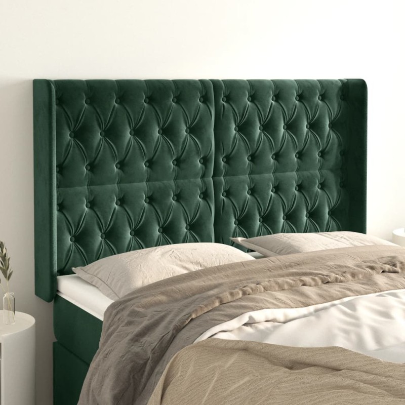 vidaXL Cabecero con orejas de terciopelo verde oscuro 163x16x118/128cm vidaXL Cabecero con orejas de terciopelo verde oscuro 163x16x118/128cm
