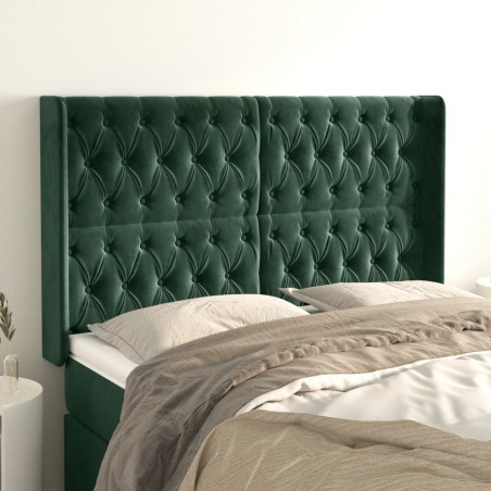 vidaXL Cabecero con orejas de terciopelo verde oscuro 163x16x118/128cm