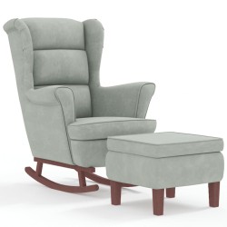 vidaXL Sillón mecedora patas madera y taburete terciopelo gris claro
