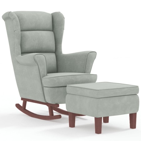 vidaXL Sillón mecedora patas madera y taburete terciopelo gris claro