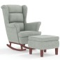 vidaXL Sillón mecedora patas madera y taburete terciopelo gris claro vidaXL Sillón mecedora patas madera y taburete terciopelo gris claro