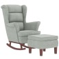 vidaXL Sillón mecedora patas madera y taburete terciopelo gris claro vidaXL Sillón mecedora patas madera y taburete terciopelo gris claro