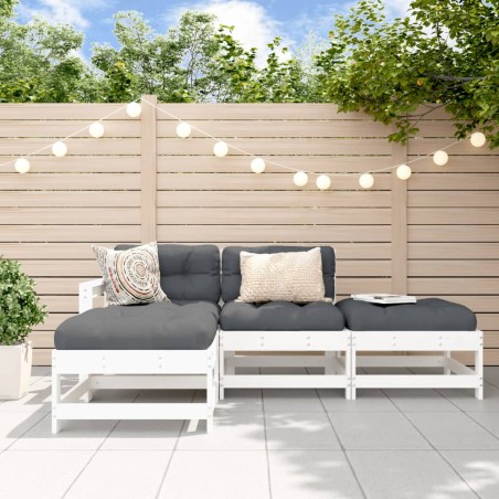 vidaXL Juego de muebles jardín 4 piezas y cojines madera maciza blanco
