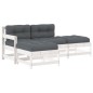vidaXL Juego de muebles jardín 4 piezas y cojines madera maciza blanco vidaXL Juego de muebles jardín 4 piezas y cojines madera maciza blanco