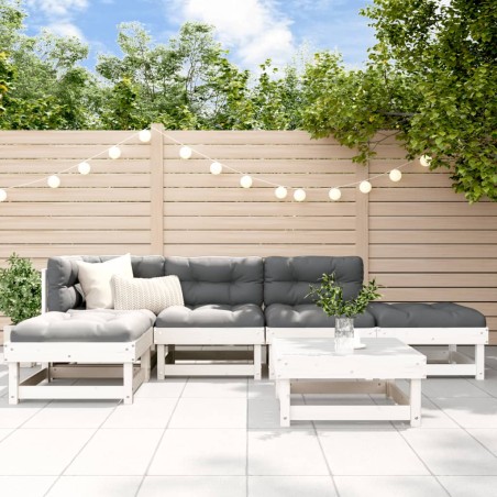 vidaXL Juego de muebles jardín 6 piezas y cojines madera maciza blanco