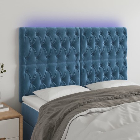 vidaXL Cabecero con luces LED terciopelo azul oscuro 160x7x118/128 cm