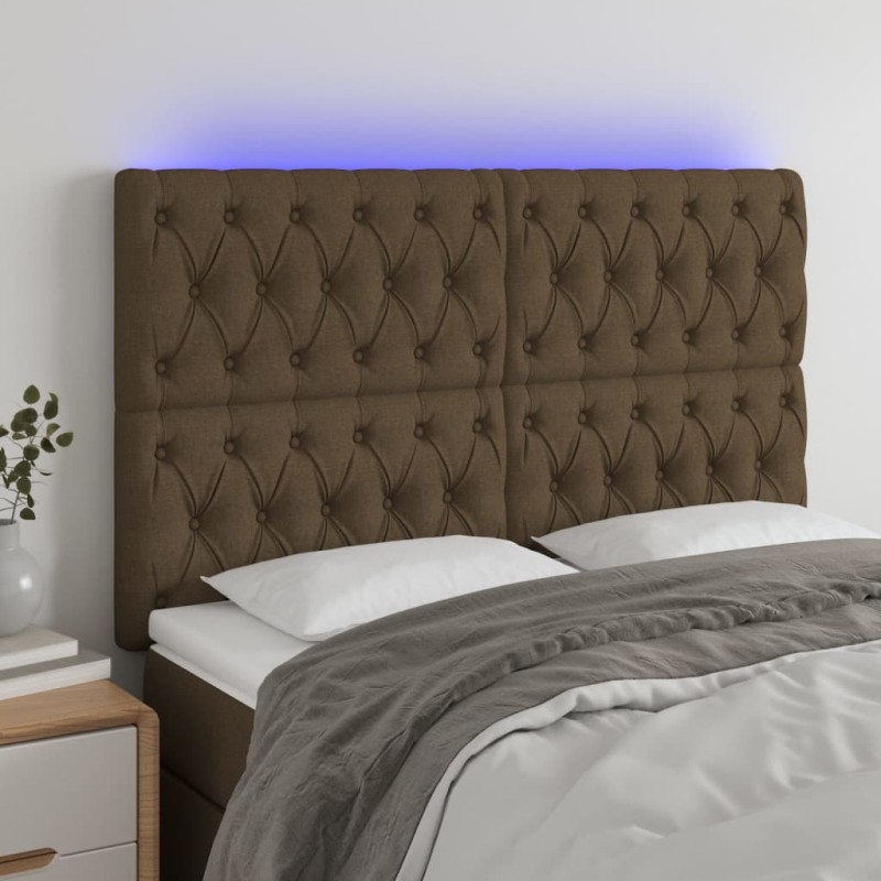 vidaXL Cabecero con luces LED tela marrón oscuro 160x7x118/128 cm