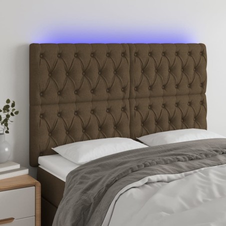 vidaXL Cabecero con luces LED tela marrón oscuro 160x7x118/128 cm