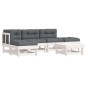 vidaXL Juego de muebles jardín 6 piezas y cojines madera maciza blanco vidaXL Juego de muebles jardín 6 piezas y cojines madera maciza blanco
