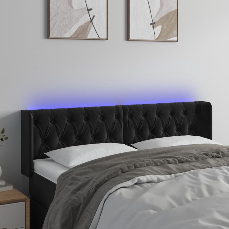 vidaXL Cabecero con LED de terciopelo negro 163x16x78/88 cm vidaXL Cabecero con LED de terciopelo negro 163x16x78/88 cm