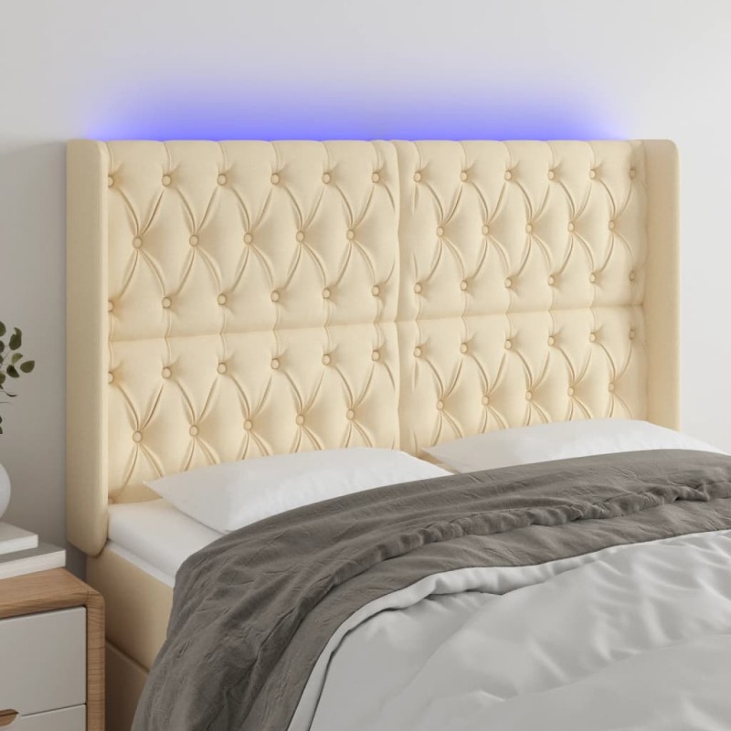 vidaXL Cabecero con LED de tela color crema 163x16x118/128 cm vidaXL Cabecero con LED de tela color crema 163x16x118/128 cm