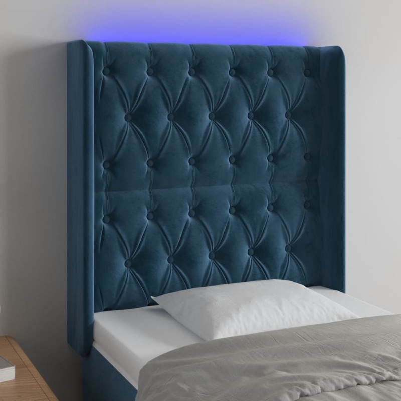 vidaXL Cabecero con LED de terciopelo azul oscuro 83x16x118/128 cm vidaXL Cabecero con LED de terciopelo azul oscuro 83x16x118/128 cm