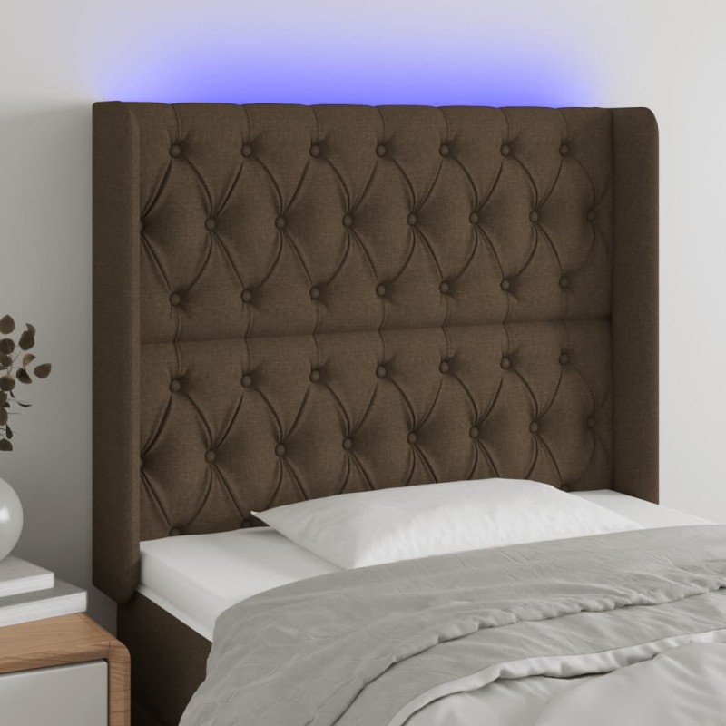 vidaXL Cabecero con LED de tela marrón oscuro 93x16x118/128 cm vidaXL Cabecero con LED de tela marrón oscuro 93x16x118/128 cm