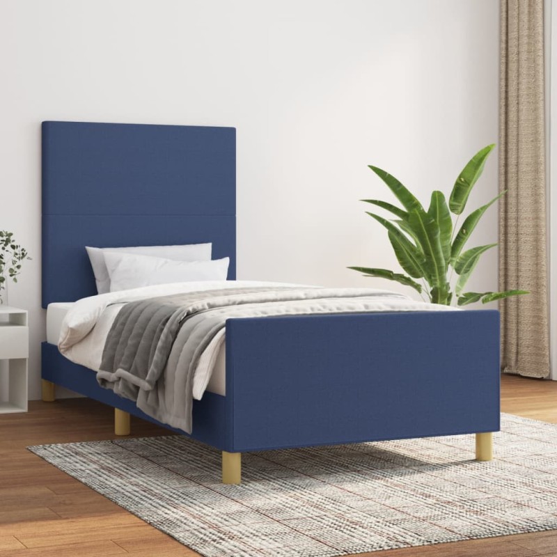 vidaXL Estructura de cama con cabecero de tela azul 80x200 cm vidaXL Estructura de cama con cabecero de tela azul 80x200 cm
