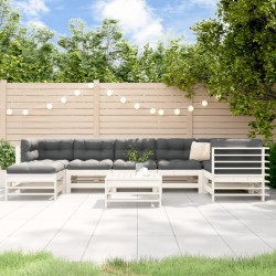 vidaXL Juego de muebles jardín 8 pzas y cojines madera maciza blanco