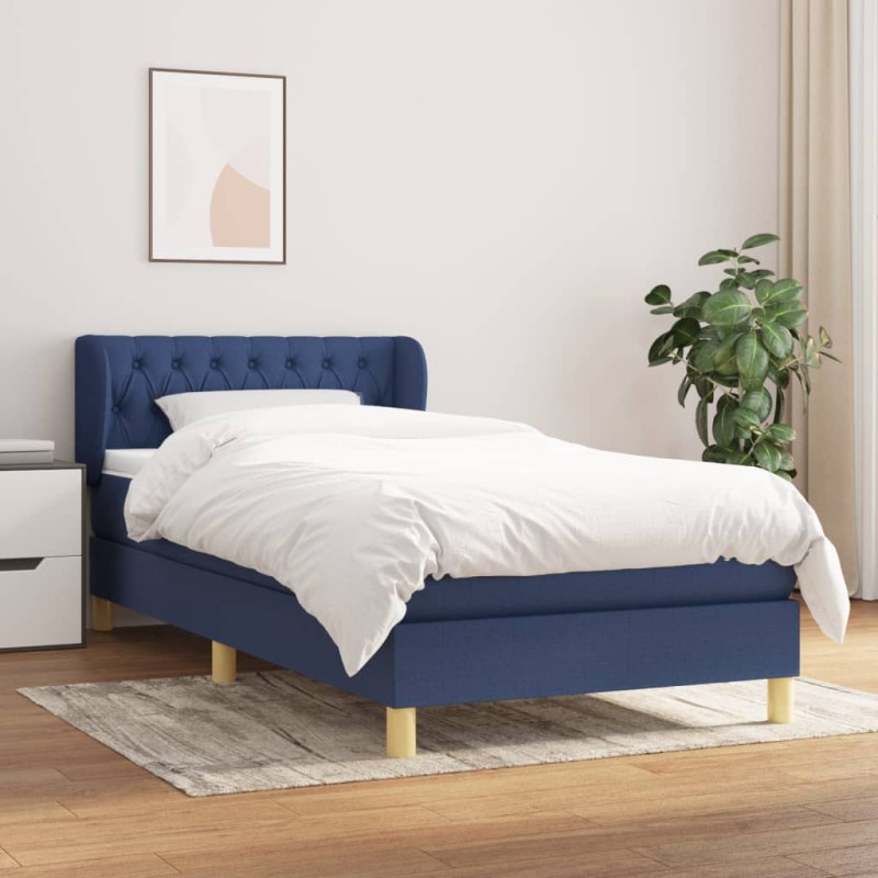 vidaXL Cama box spring con colchón tela azul 100x200 cm vidaXL Cama box spring con colchón tela azul 100x200 cm