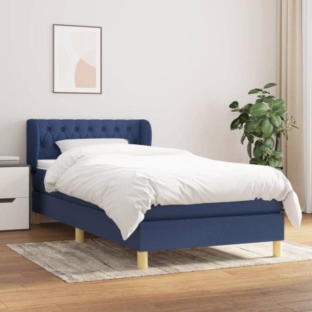 vidaXL Cama box spring con colchón tela azul 90x200 cm