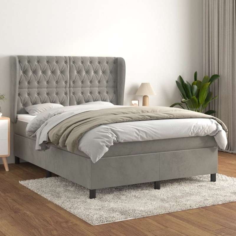 vidaXL Cama box spring con colchón terciopelo gris claro 140x200 cm vidaXL Cama box spring con colchón terciopelo gris claro 140x200 cm