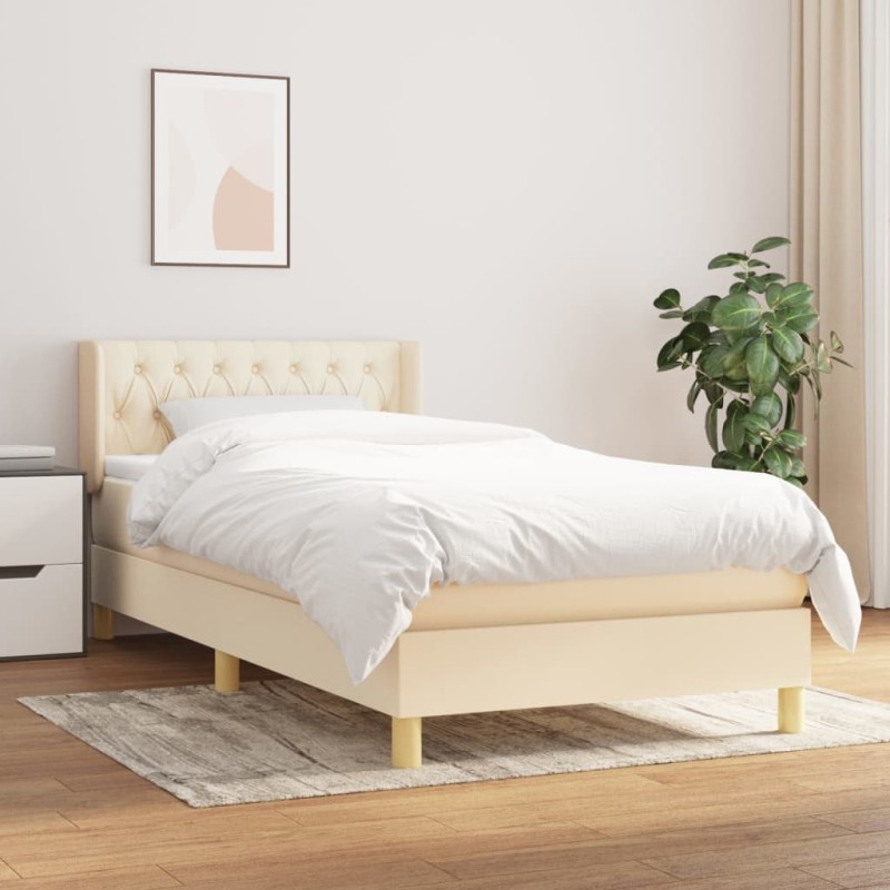 vidaXL Cama box spring con colchón tela color crema 100x200 cm vidaXL Cama box spring con colchón tela color crema 100x200 cm