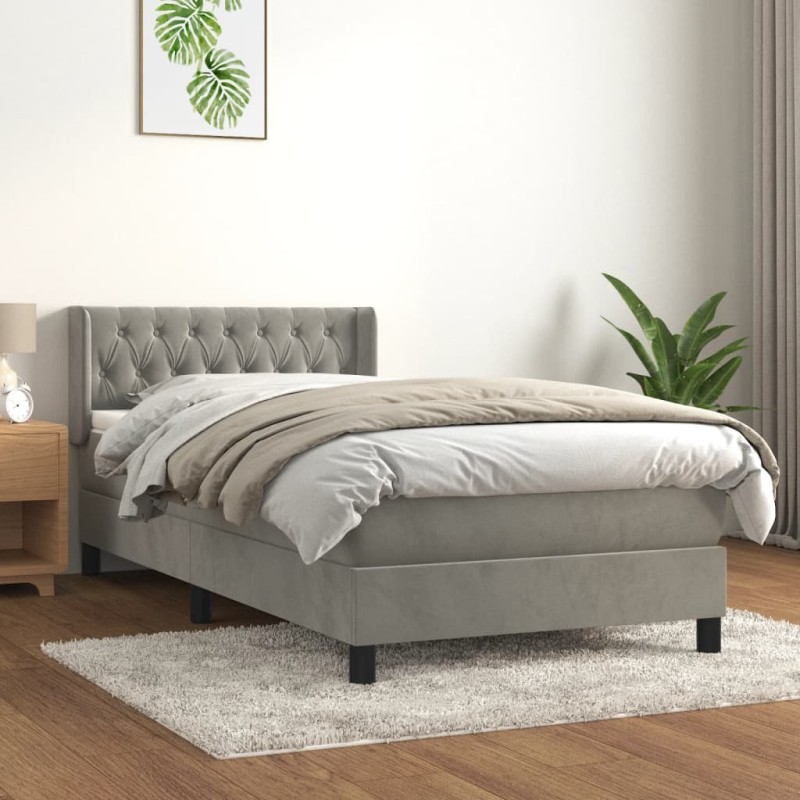vidaXL Cama box spring con colchón terciopelo gris claro 90x190 cm vidaXL Cama box spring con colchón terciopelo gris claro 90x190 cm