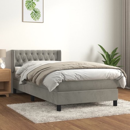 vidaXL Cama box spring con colchón terciopelo gris claro 90x190 cm