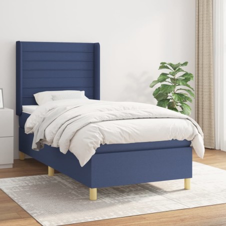 vidaXL Cama box spring con colchón tela azul 90x190 cm
