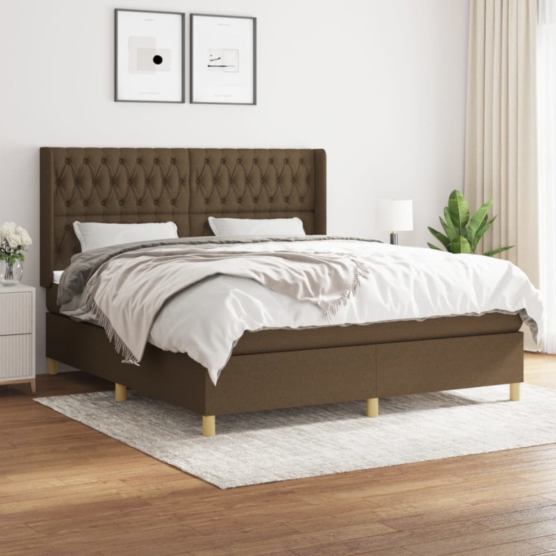 vidaXL Cama box spring con colchón tela marrón oscuro 180x200 cm vidaXL Cama box spring con colchón tela marrón oscuro 180x200 cm