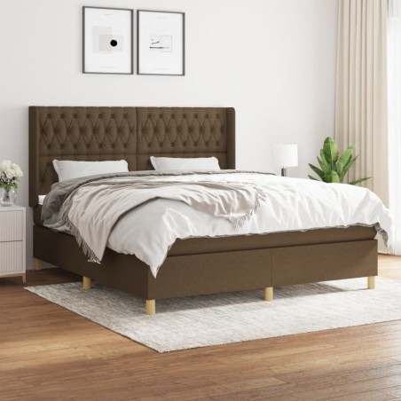 vidaXL Cama box spring con colchón tela marrón oscuro 180x200 cm