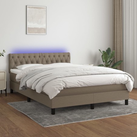vidaXL Cama box spring colchón y luces LED tela gris taupe 140x190 cm