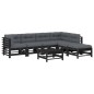 vidaXL Juego de muebles de jardín 7 pzas y cojines madera maciza negro vidaXL Juego de muebles de jardín 7 pzas y cojines madera maciza negro