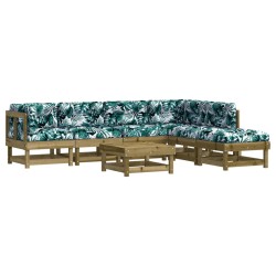 vidaXL Juego de muebles jardín 7 pzas y cojines madera pino impregnada