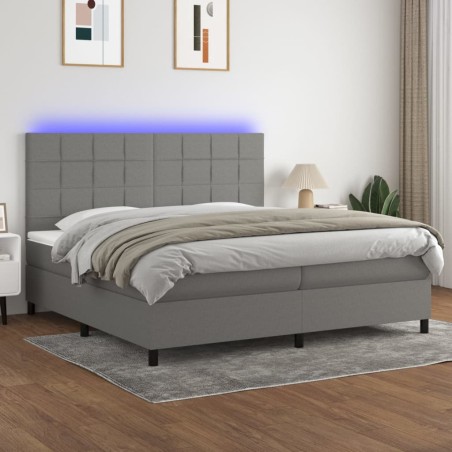 vidaXL Cama box spring colchón y luces LED tela gris claro 200x200 cm