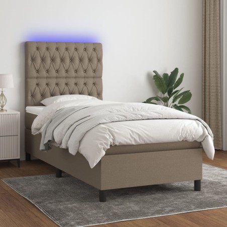 vidaXL Cama box spring colchón y luces LED tela gris taupe 90x190 cm