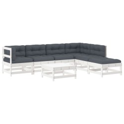 vidaXL Juego de muebles jardín 7 piezas y cojines madera maciza blanco