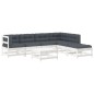 vidaXL Juego de muebles jardín 7 piezas y cojines madera maciza blanco vidaXL Juego de muebles jardín 7 piezas y cojines madera maciza blanco
