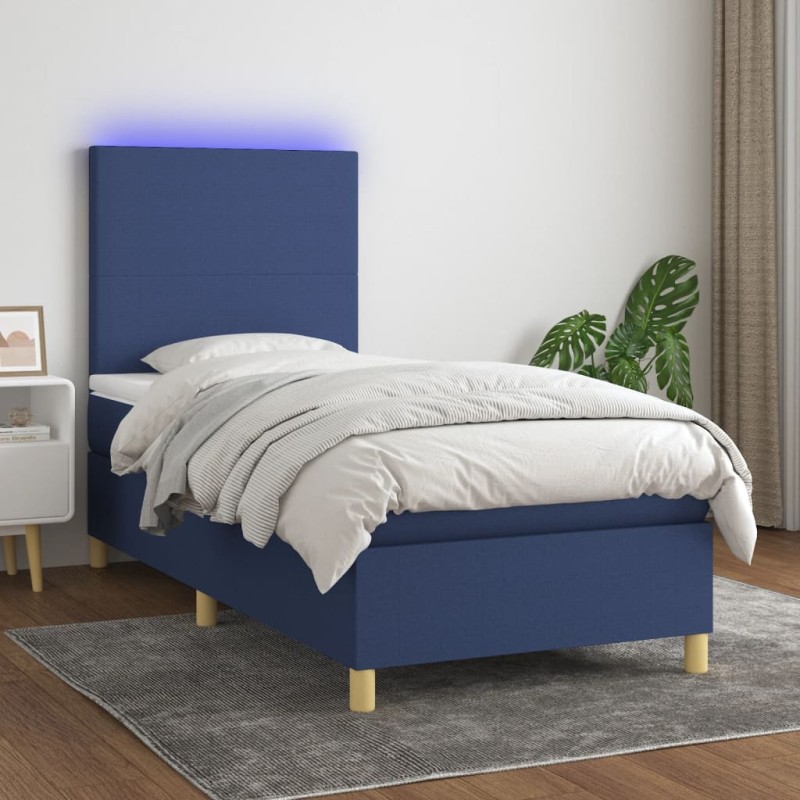 vidaXL Cama box spring colchón y luces LED tela azul 80x200 cm vidaXL Cama box spring colchón y luces LED tela azul 80x200 cm